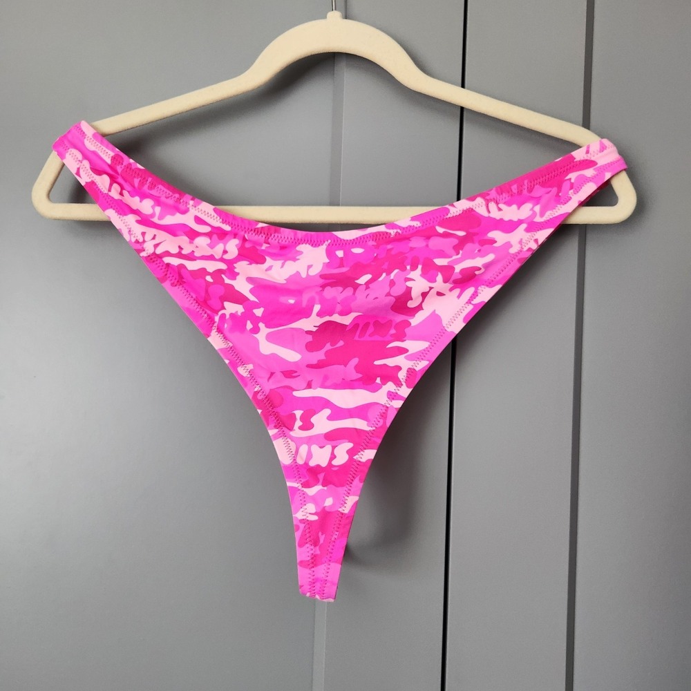 New SKIMS Recycled Swim Thong Pink Camo Bikini Bottom 2X NWT Rare SW-THG-0782